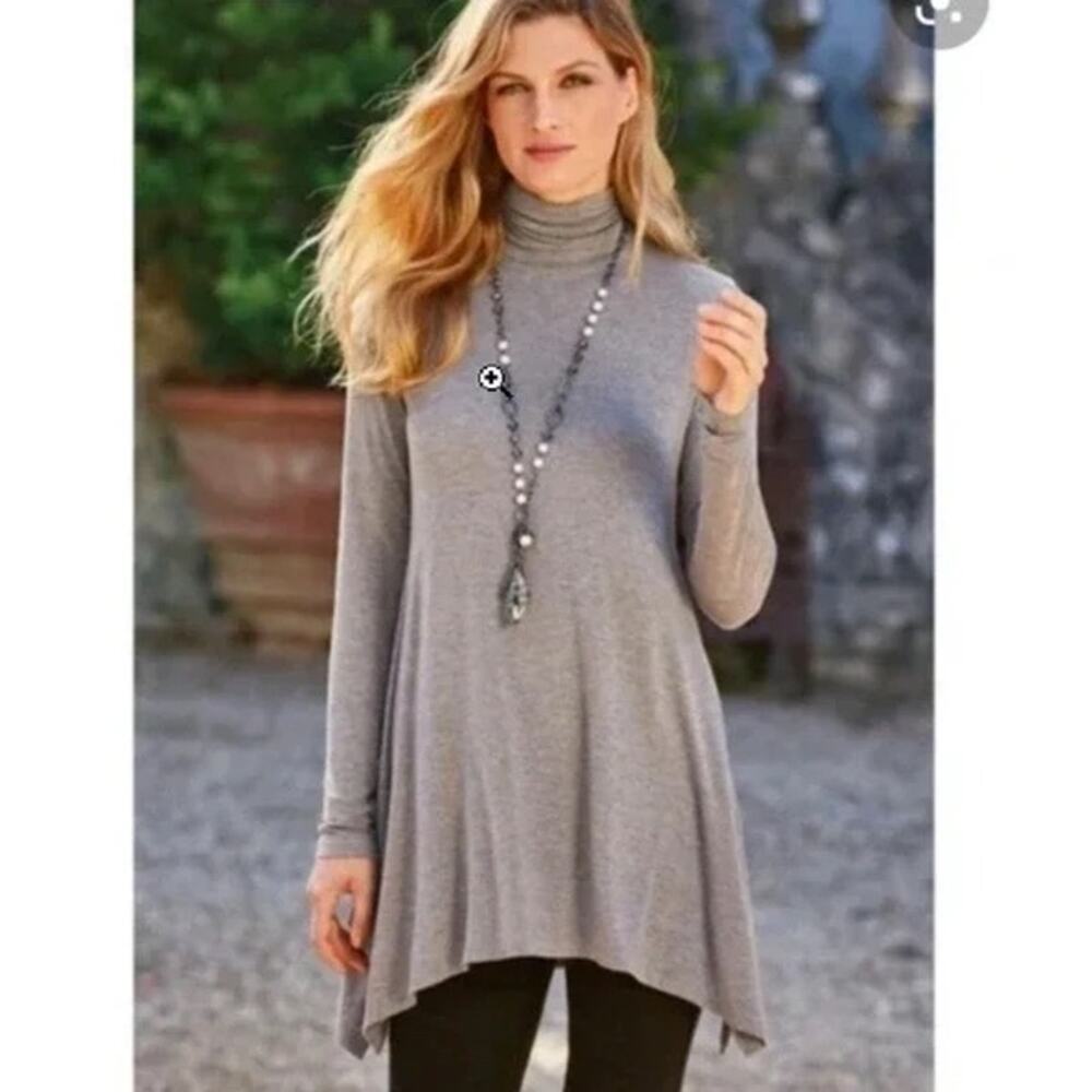 Soft Surroundings Timely Turtleneck Tunic M | Gray Asymmetric Lagenlook Top